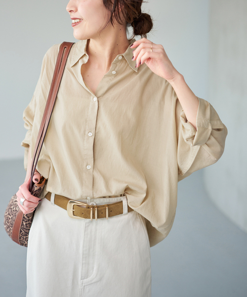 Spick & Span（スピックアンドスパン）の「《新色有り / 追加》ガーメントダイカシュクールシャツ（シャツ/ブラウス・レディース・ピンク系その他/アイボリー/ライトグリーン/ベージュ系その他/ブラックミックス・FREE）」の4枚目の写真