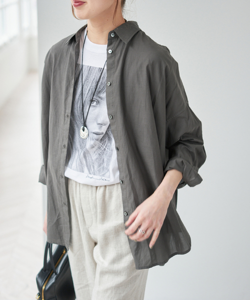 Spick & Span（スピックアンドスパン）の「《新色有り / 追加》ガーメントダイカシュクールシャツ（シャツ/ブラウス・レディース・ピンク系その他/アイボリー/ライトグリーン/ベージュ系その他/ブラックミックス・FREE）」の3枚目の写真