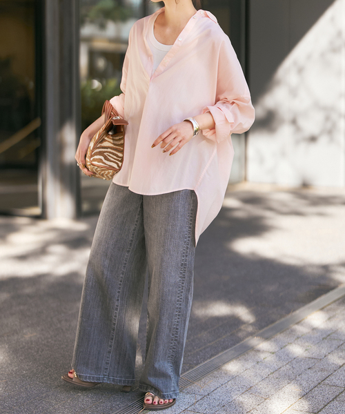 Spick & Span（スピックアンドスパン）の「《新色有り / 追加》ガーメントダイカシュクールシャツ（シャツ/ブラウス・レディース・ピンク系その他/アイボリー/ライトグリーン/ベージュ系その他/ブラックミックス・FREE）」の6枚目の写真