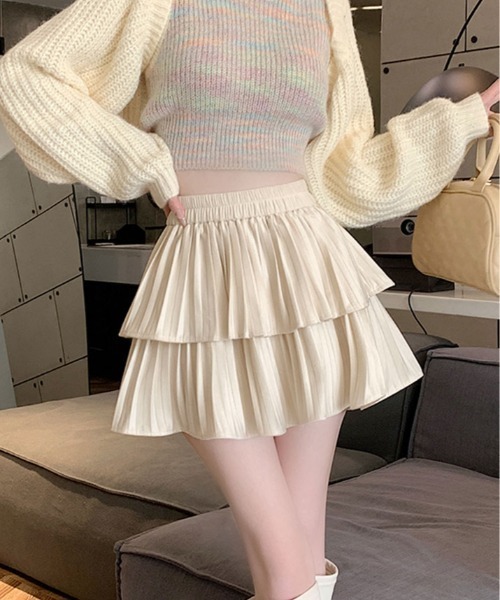 kirakiraShop(キラキラショップ)の「スエード フリル プリーツ ミニスカート(スカート・レディース・オフホワイト/ブラック/ブラウン・FREE)」の7枚目の写真