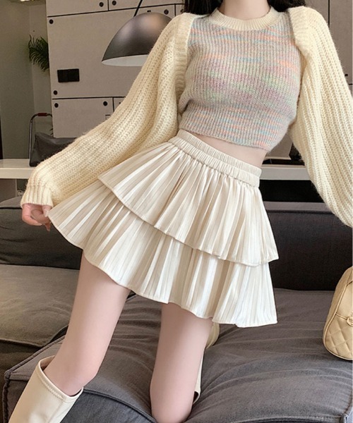 kirakiraShop(キラキラショップ)の「スエード フリル プリーツ ミニスカート(スカート・レディース・オフホワイト/ブラック/ブラウン・FREE)」の10枚目の写真