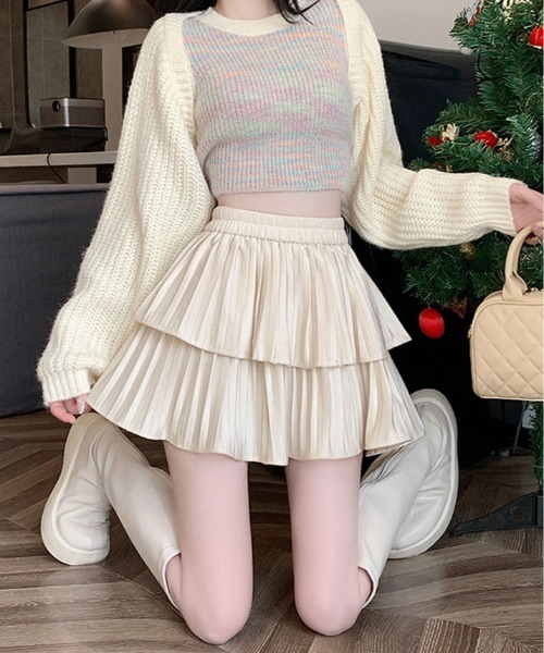 kirakiraShop(キラキラショップ)の「スエード フリル プリーツ ミニスカート(スカート・レディース・オフホワイト/ブラック/ブラウン・FREE)」の13枚目の写真