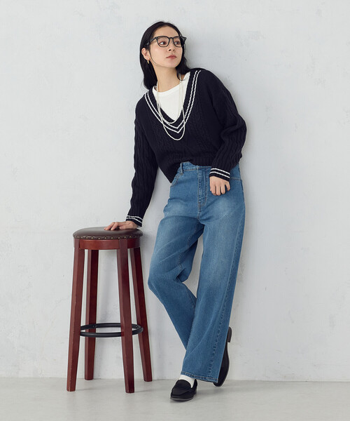 COMME CA ISM(コムサイズム)の「10オンスストレッチデニム ストレートパンツ(デニムパンツ・レディース・インディゴブルー/ブラック・MEDIUM/SMALL/LARGE/X-LARGE)」の8枚目の写真