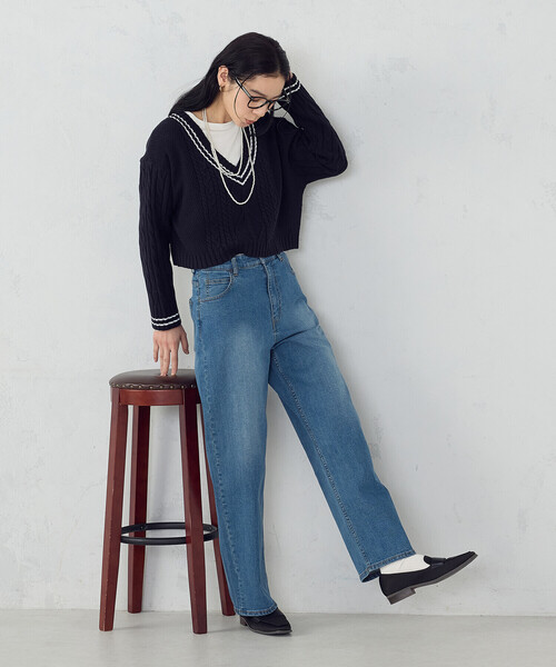 COMME CA ISM(コムサイズム)の「10オンスストレッチデニム ストレートパンツ(デニムパンツ・レディース・インディゴブルー/ブラック・MEDIUM/SMALL/LARGE/X-LARGE)」の9枚目の写真