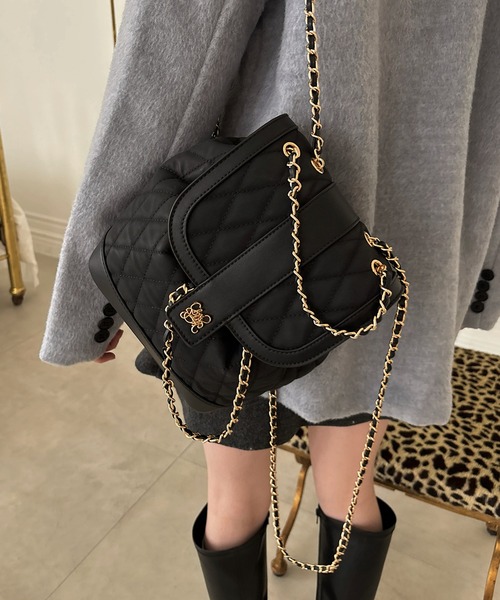 my twilight(マイトワイライト)の「mytwilight キルティング チェーン リュック(バックパック/リュック・レディース・ブラック/キャメル/ベージュ・FREE)」の2枚目の写真