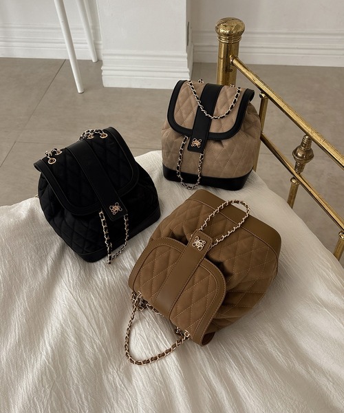 my twilight(マイトワイライト)の「mytwilight キルティング チェーン リュック(バックパック/リュック・レディース・ブラック/キャメル/ベージュ・FREE)」の6枚目の写真