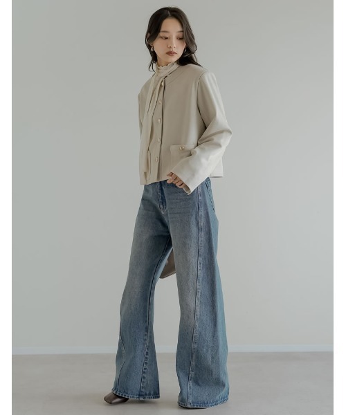 Re:EDIT（リエディ）の「[2026S/S COLLECTION]フェイクスウェードノーカラー金ボタンジャケット（ノーカラージャケット・レディース・アイボリー/ブラウン/キャメル・MEDIUM/LARGE）」の14枚目の写真