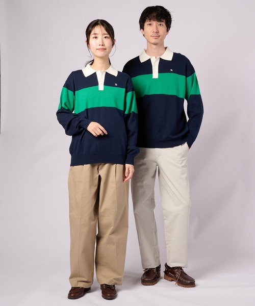 Arnold Palmer(アーノルドパーマー)の「シェア パネルボーダーニット ラガーシャツ(ニット/セーター・レディース・チャコールグレー/ネイビー・M/L/LL/S/XS)」の3枚目の写真