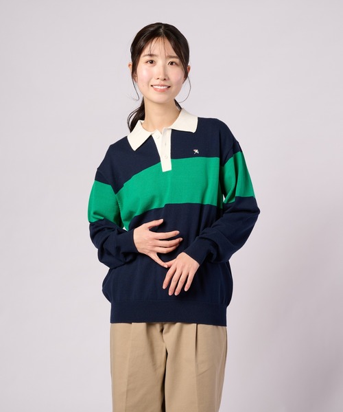 Arnold Palmer(アーノルドパーマー)の「シェア パネルボーダーニット ラガーシャツ(ニット/セーター・レディース・チャコールグレー/ネイビー・M/L/LL/S/XS)」の9枚目の写真