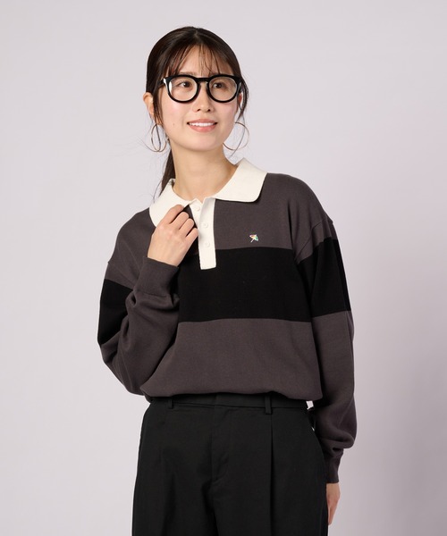 Arnold Palmer(アーノルドパーマー)の「シェア パネルボーダーニット ラガーシャツ(ニット/セーター・レディース・チャコールグレー/ネイビー・M/L/LL/S/XS)」の4枚目の写真