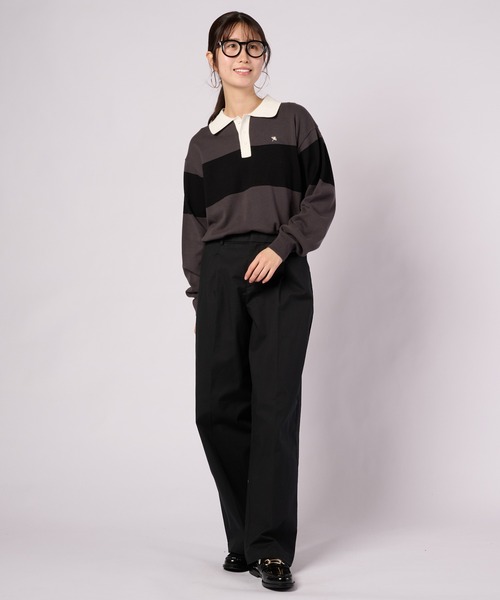 Arnold Palmer(アーノルドパーマー)の「シェア パネルボーダーニット ラガーシャツ(ニット/セーター・レディース・チャコールグレー/ネイビー・M/L/LL/S/XS)」の5枚目の写真