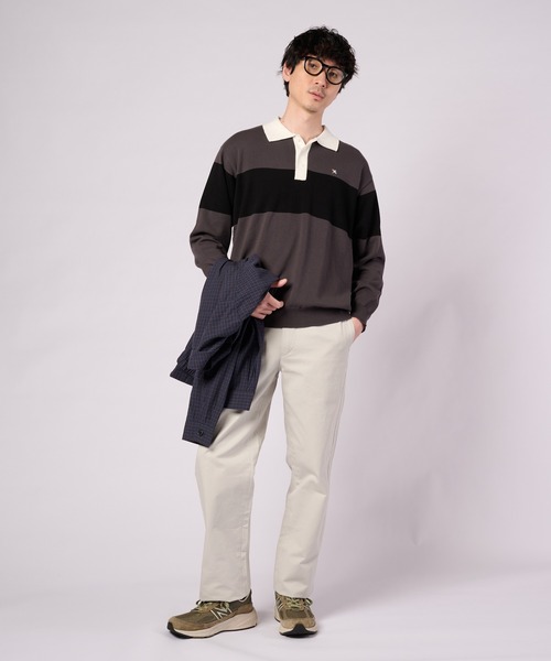 Arnold Palmer(アーノルドパーマー)の「シェア パネルボーダーニット ラガーシャツ(ニット/セーター・レディース・チャコールグレー/ネイビー・M/L/LL/S/XS)」の8枚目の写真