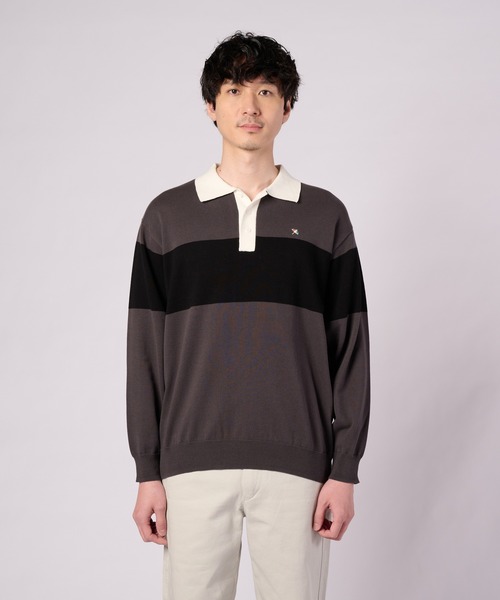 Arnold Palmer(アーノルドパーマー)の「シェア パネルボーダーニット ラガーシャツ(ニット/セーター・レディース・チャコールグレー/ネイビー・M/L/LL/S/XS)」の13枚目の写真