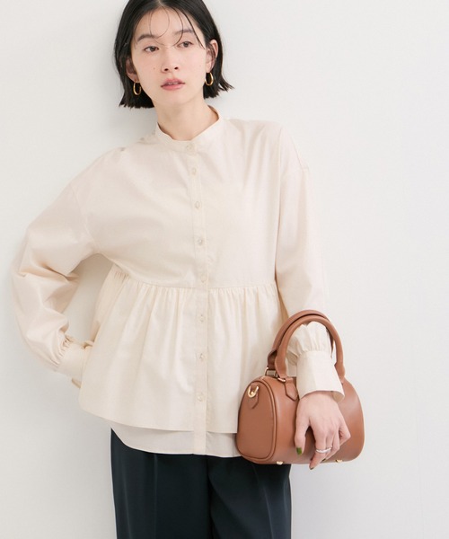 LE CERCLE par rope'（ルセルクルパーロペ）の「ペプラムギャザーブラウス（シャツ/ブラウス・レディース・ピンク/チャコールグレー/キナリ・FREE）」の2枚目の写真