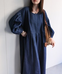 sakishimatokyo（サキシマトーキョー）の「【India Fabric】インド綿ピンタックギャザーワンピース インドデニム インドコットン（ワンピース）」
