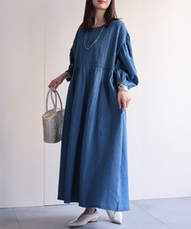 sakishimatokyo | 【India Fabric】インド綿ピンタックギャザーワンピース/インドデニム/インドコットン(ワンピース)