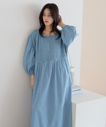セール】【India Fabric】ピンタックデニムシャツワンピース / 大人