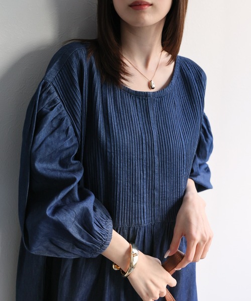 sakishimatokyo（サキシマトーキョー）の「【India Fabric】インド綿ピンタックギャザーワンピース/インドデニム/インドコットン（ワンピース・レディース・ライトブルー/ダークブルー/ブルー・MEDIUM/LARGE）」の18枚目の写真