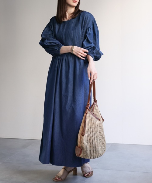 sakishimatokyo（サキシマトーキョー）の「【India Fabric】インド綿ピンタックギャザーワンピース/インドデニム/インドコットン（ワンピース・レディース・ライトブルー/ダークブルー/ブルー・MEDIUM/LARGE）」の19枚目の写真