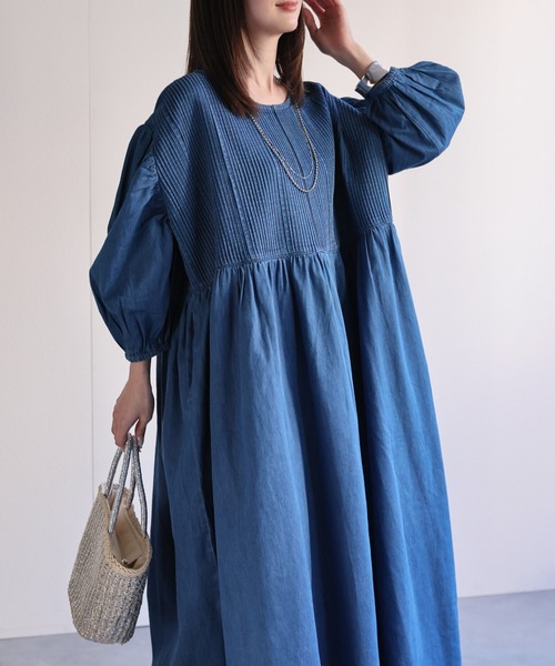 sakishimatokyo（サキシマトーキョー）の「【India Fabric】インド綿ピンタックギャザーワンピース/インドデニム/インドコットン（ワンピース・レディース・ライトブルー/ダークブルー/ブルー・MEDIUM/LARGE）」の16枚目の写真