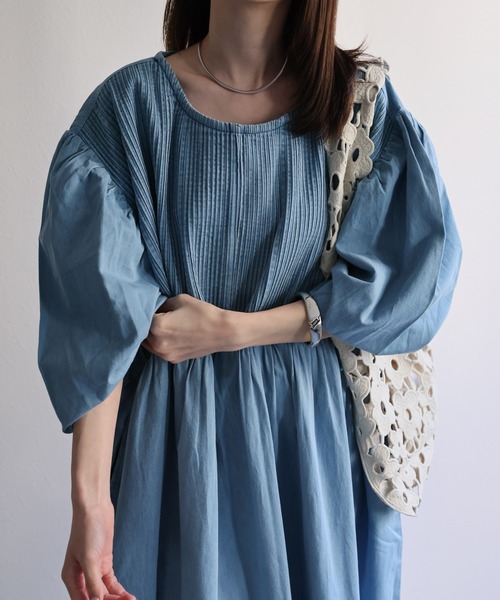sakishimatokyo（サキシマトーキョー）の「【India Fabric】インド綿ピンタックギャザーワンピース/インドデニム/インドコットン（ワンピース・レディース・ライトブルー/ダークブルー/ブルー・MEDIUM/LARGE）」の12枚目の写真