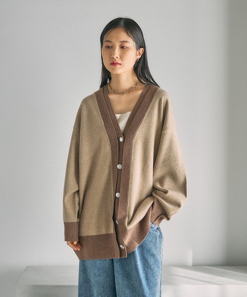 LEPSIM（レプシィム）の「12ゲージダブルカラーチュニックカーディガン　639470（カーディガン/ボレロ・レディース・ブラウン/ブルー/チャコールグレー・FREE）」の2枚目の写真