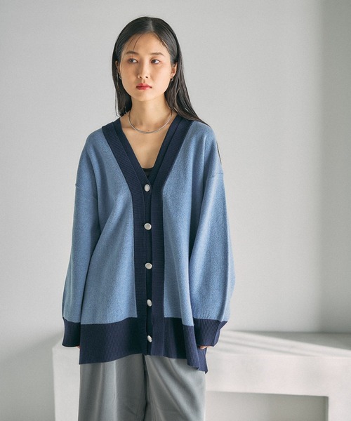LEPSIM（レプシィム）の「12ゲージダブルカラーチュニックカーディガン　639470（カーディガン/ボレロ・レディース・ブラウン/ブルー/チャコールグレー・FREE）」の3枚目の写真