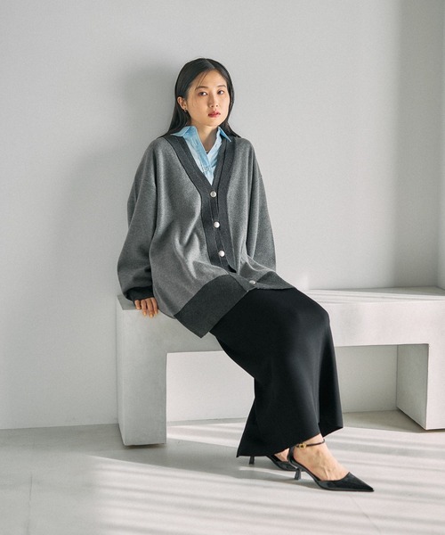 LEPSIM（レプシィム）の「12ゲージダブルカラーチュニックカーディガン　639470（カーディガン/ボレロ・レディース・ブラウン/ブルー/チャコールグレー・FREE）」の11枚目の写真