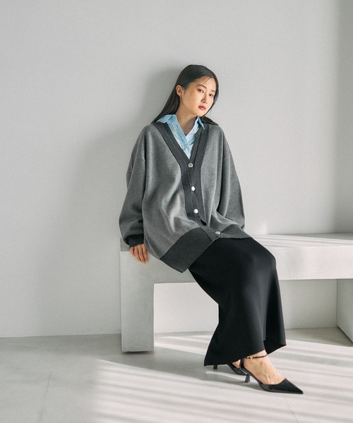 LEPSIM（レプシィム）の「12ゲージダブルカラーチュニックカーディガン　639470（カーディガン/ボレロ・レディース・ブラウン/ブルー/チャコールグレー・FREE）」の12枚目の写真