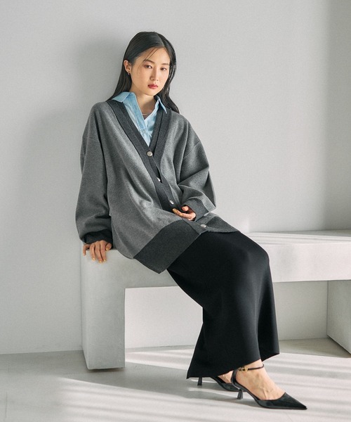 LEPSIM（レプシィム）の「12ゲージダブルカラーチュニックカーディガン　639470（カーディガン/ボレロ・レディース・ブラウン/ブルー/チャコールグレー・FREE）」の13枚目の写真