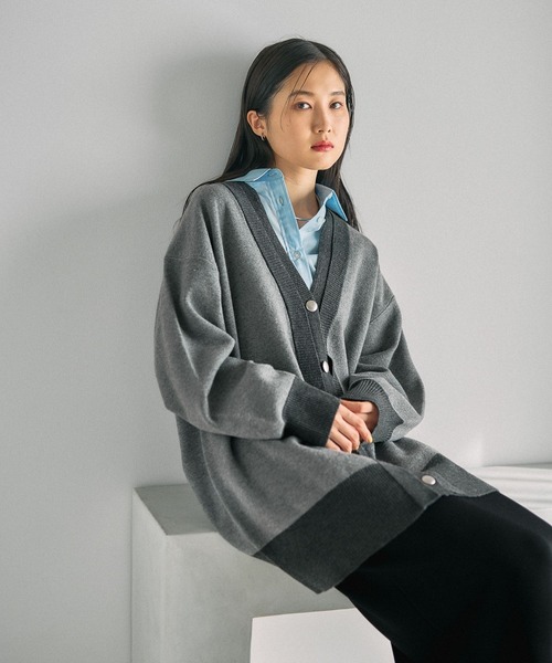 LEPSIM（レプシィム）の「12ゲージダブルカラーチュニックカーディガン　639470（カーディガン/ボレロ・レディース・ブラウン/ブルー/チャコールグレー・FREE）」の14枚目の写真