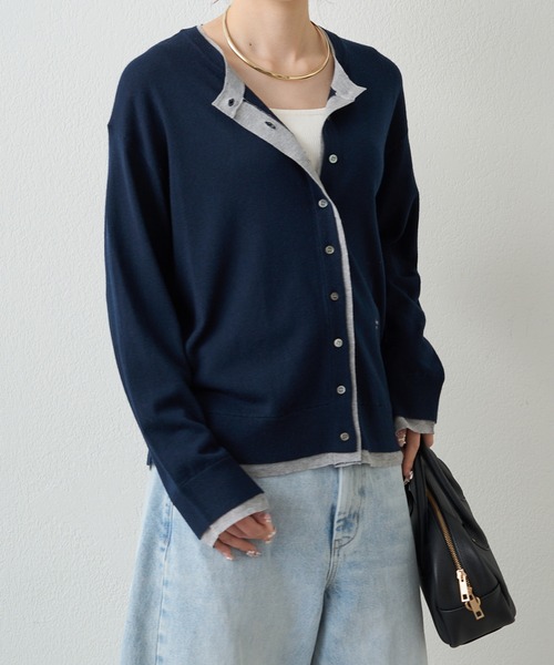 PUAL CE CIN（ピュアルセシン）の「レイヤード風ニットカーディガン（カーディガン/ボレロ・レディース・ライトベージュ/グレー/ネイビー・FREE）」の3枚目の写真