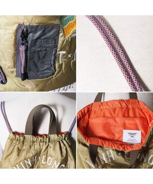 HOUSTON(ヒューストン)の「HOUSTON ヒューストン ALASKA MAP EMB QUILT 2WAY BAG アラスカ 白熊 ベトジャン 地図 刺繍 キルティング ナップサック トートバッグ(バックパック/リュック・メンズ・その他1/ブラック系/オリーブドラブ/その他/オリーブ系/ブラック・FREE)」の13枚目の写真