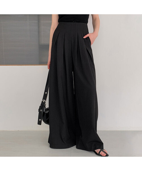 VASCARA(バスカラ)の「ツータックワイドスラックス(3色)(スラックス・レディース・スカイブルー/ベージュ/ブラック・SMALL/MEDIUM/LARGE)」の2枚目の写真