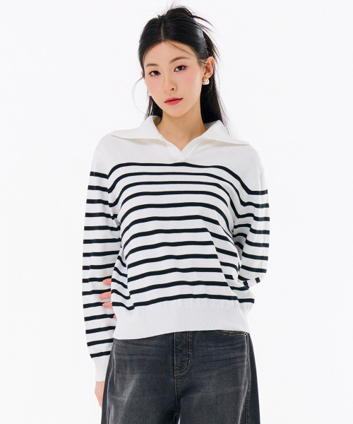 CHASECULT（チェイスカルト）の「レディースストライプカラーセーター-FARG5263B0A（ニット/セーター・レディース・アイボリー・90/85）」の2枚目の写真