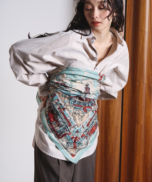 BINDU(ビンドゥー)の「(BINDU)Cotton Voile SF Scarf(バンダナ/スカーフ・レディース・ライトブルー/イエロー・ONE SIZE)」の3枚目の写真