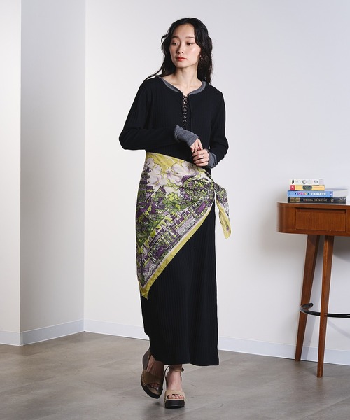 BINDU(ビンドゥー)の「(BINDU)Cotton Voile SF Scarf(バンダナ/スカーフ・レディース・ライトブルー/イエロー・ONE SIZE)」の8枚目の写真