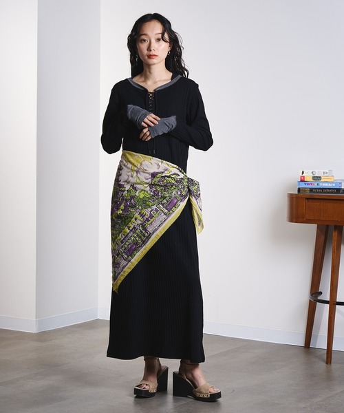 BINDU(ビンドゥー)の「(BINDU)Cotton Voile SF Scarf(バンダナ/スカーフ・レディース・ライトブルー/イエロー・ONE SIZE)」の9枚目の写真