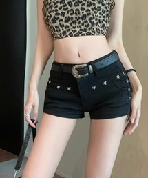 スタッズ付き ハイウエストショートパンツ