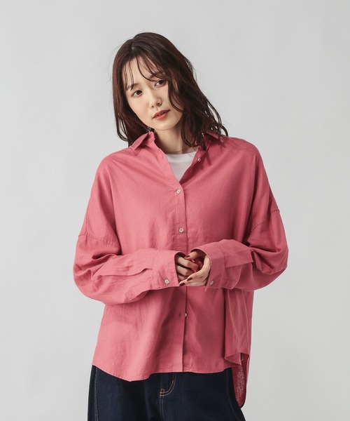 GLOBAL WORK（グローバルワーク）の「フレンチリネンシャツ長袖/601244（シャツ/ブラウス・レディース・ホワイト系その他/ブラウン/ピンク系5/オフホワイト/サックスブルー/ピンク/ネイビー/サックスブルー系3/ミント/イエロー・LONG/REGULAR）」の10枚目の写真