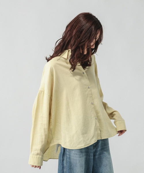 GLOBAL WORK（グローバルワーク）の「フレンチリネンシャツ長袖/601244（シャツ/ブラウス・レディース・ホワイト系その他/ブラウン/ピンク系5/オフホワイト/サックスブルー/ピンク/ネイビー/サックスブルー系3/ミント/イエロー・LONG/REGULAR）」の8枚目の写真