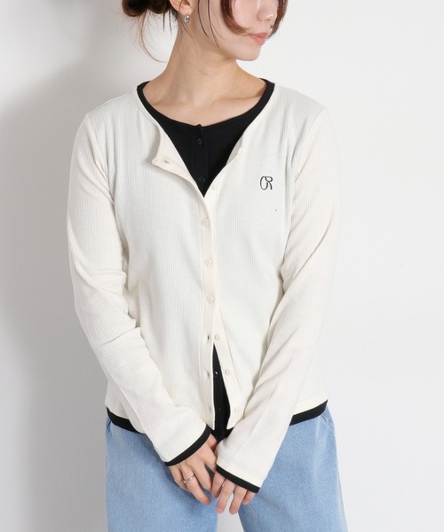 cepo(セポ)の「配色レイヤードカーディガン(Tシャツ/カットソー・レディース・グレー/オフホワイト/ブラック・M)」の2枚目の写真