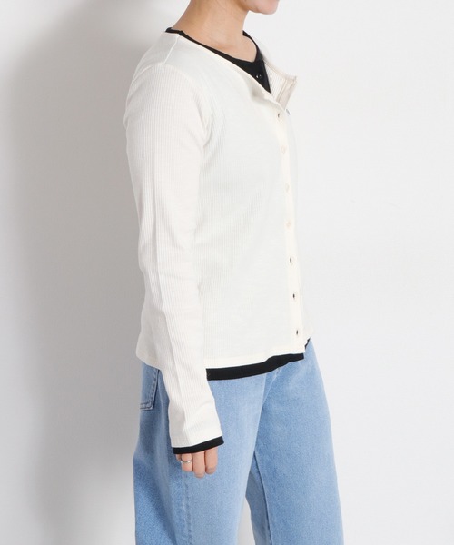 cepo(セポ)の「配色レイヤードカーディガン(Tシャツ/カットソー・レディース・グレー/オフホワイト/ブラック・M)」の13枚目の写真