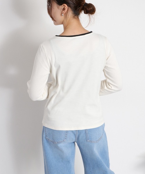 cepo(セポ)の「配色レイヤードカーディガン(Tシャツ/カットソー・レディース・グレー/オフホワイト/ブラック・M)」の12枚目の写真