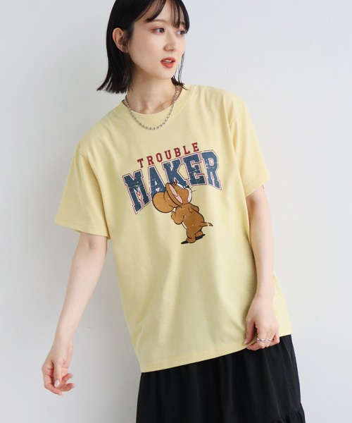 Tom&Jerry(トムアンドジェリー)の「【Tom & Jerry/トム & ジェリー】アートワークデザイン カレッジロゴ 半袖クルーネックTシャツ(Tシャツ/カットソー・レディース・イエロー/オートミール/ネイビー/スミクロ・L/M)」の12枚目の写真
