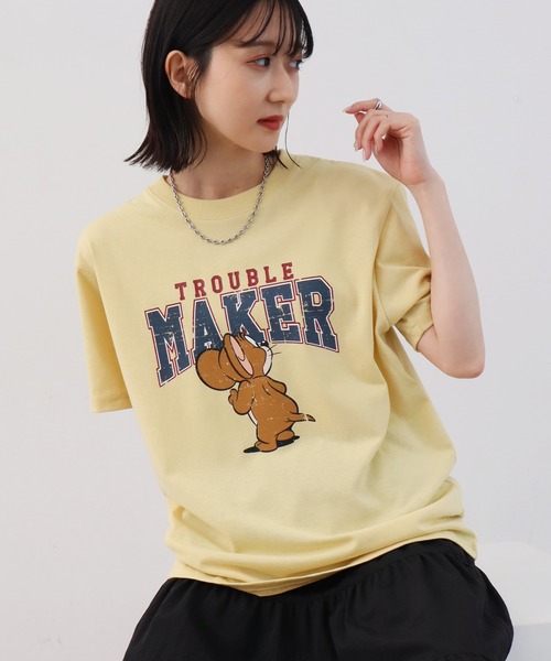 Tom&Jerry(トムアンドジェリー)の「【Tom & Jerry/トム & ジェリー】アートワークデザイン カレッジロゴ 半袖クルーネックTシャツ(Tシャツ/カットソー・レディース・イエロー/オートミール/ネイビー/スミクロ・L/M)」の13枚目の写真