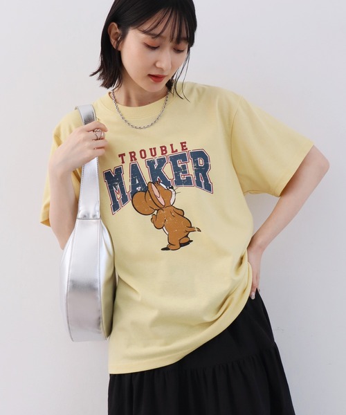 Tom&Jerry(トムアンドジェリー)の「【Tom & Jerry/トム & ジェリー】アートワークデザイン カレッジロゴ 半袖クルーネックTシャツ(Tシャツ/カットソー・レディース・イエロー/オートミール/ネイビー/スミクロ・L/M)」の11枚目の写真
