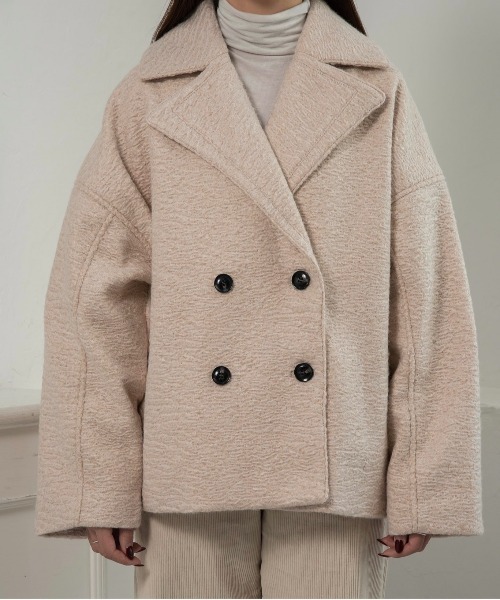 lawgy(ラウジー)の「point collar double button cocoon midi coat / ポイントカラーダブルコクーンミディコート(その他アウター・レディース・ピンク系/ライトグレー/ホワイト・FREE)」の3枚目の写真
