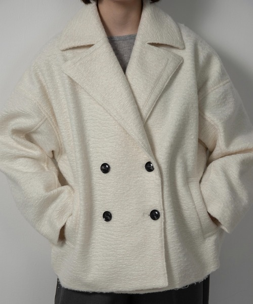 lawgy(ラウジー)の「point collar double button cocoon midi coat / ポイントカラーダブルコクーンミディコート(その他アウター・レディース・ピンク系/ライトグレー/ホワイト・FREE)」の2枚目の写真