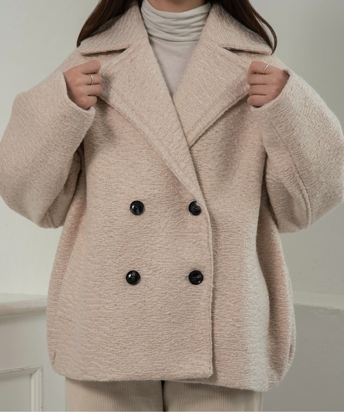 lawgy(ラウジー)の「point collar double button cocoon midi coat / ポイントカラーダブルコクーンミディコート(その他アウター・レディース・ピンク系/ライトグレー/ホワイト・FREE)」の7枚目の写真